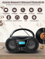 Greadio Boombox Portable CD Players for Home with Bluetooth, Boom Box CD Player FM Radio Combo, Stereo Sound