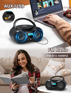 Greadio Boombox Portable CD Players for Home with Bluetooth, Boom Box CD Player FM Radio Combo, Stereo Sound