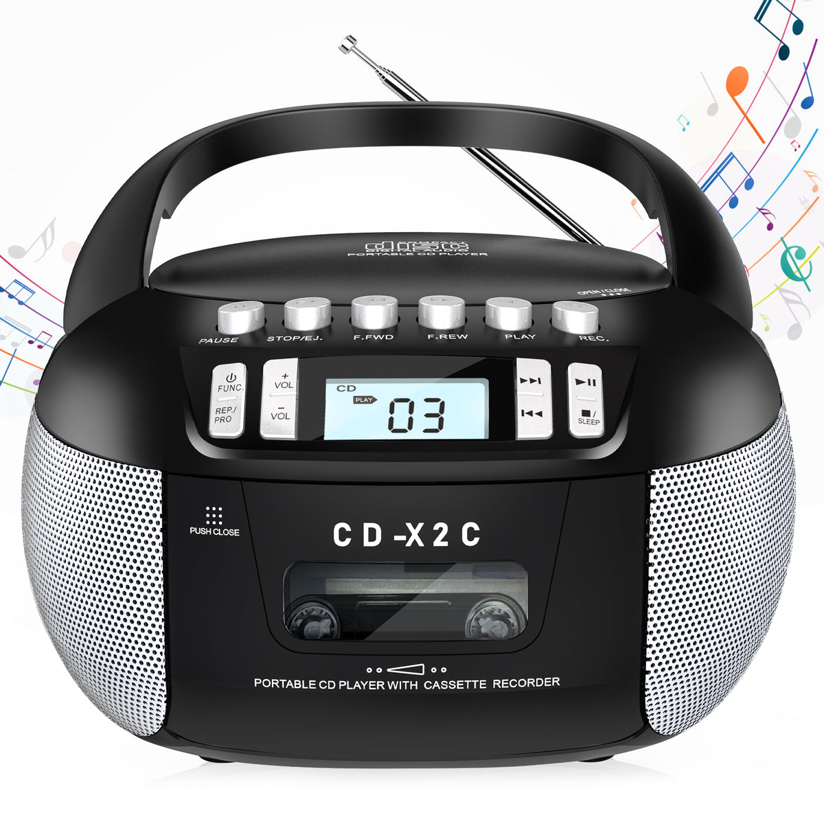 Greadio CD Cassette CD Boombox Player with AUX Input, Portable Boombox CD Player with Good Sound, CD Boombox with FM Radio, CD Player with Speakers
