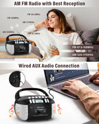 Greadio CD Cassette CD Boombox Player with AUX Input, Portable Boombox CD Player with Good Sound, CD Boombox with FM Radio, CD Player with Speakers