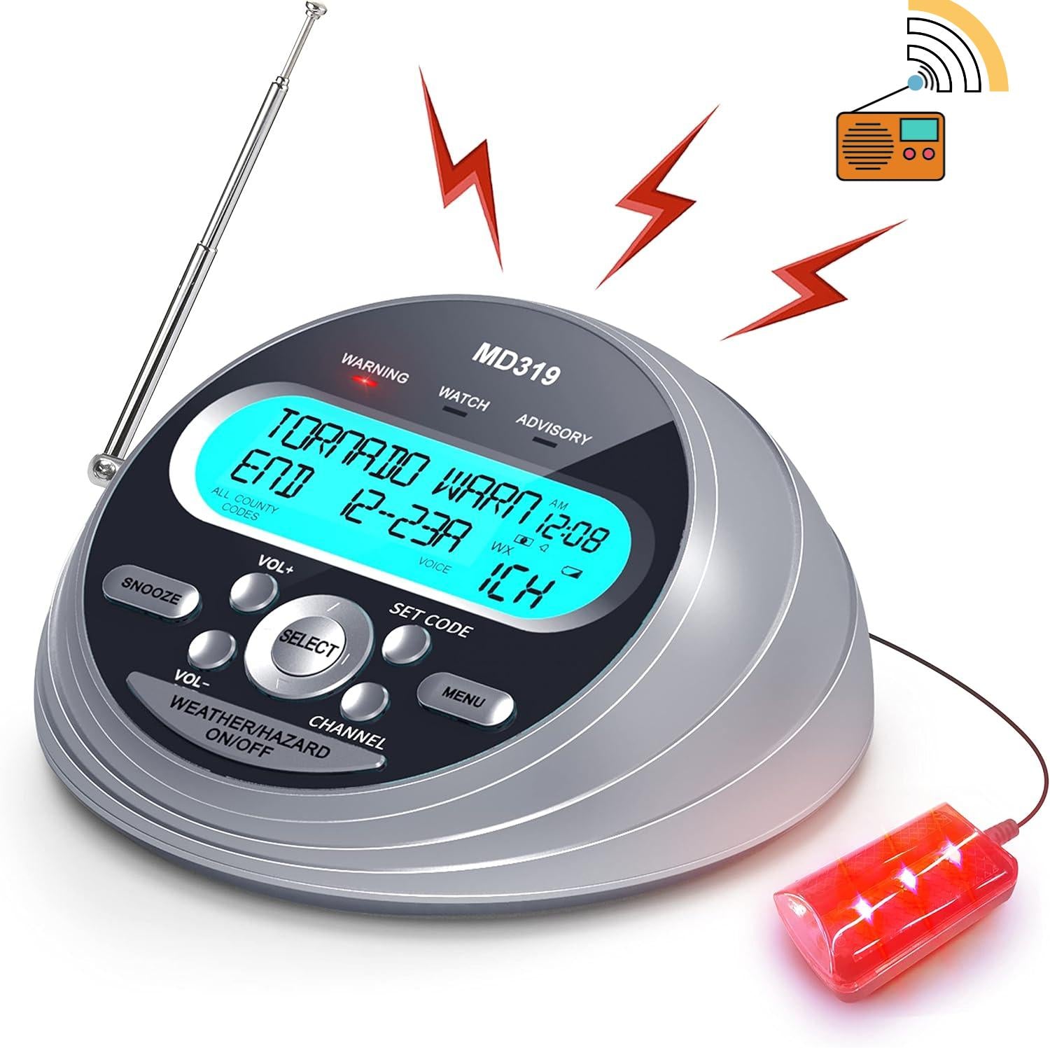 NOAA Weather Radio with Alert, S.A.M.E. Localized Programming Emergency Weather Radio, Weather Radio with Battery Backup, Warning Light for Emergency & Hurricane