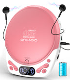 Discman CD Player with Headphones, Portable Pink CD Player for Car & Home, Rechargeable CD Players with 60s Anti-Skip
