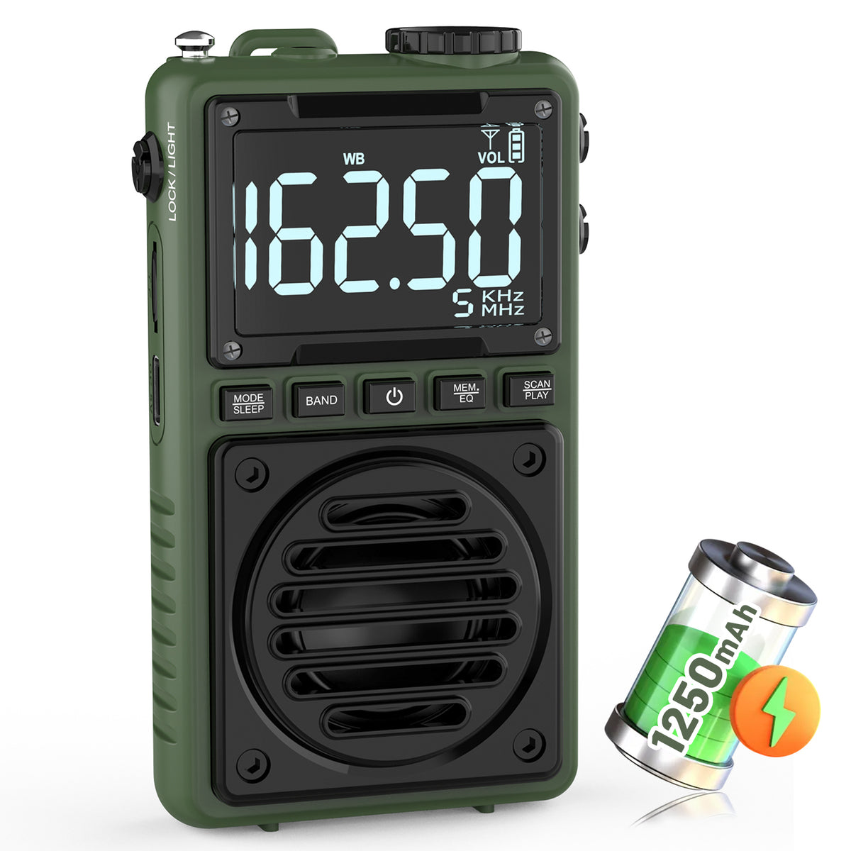 Greadio Digital Weather Band Radio with Flashlight,1250mAh Rechargeable AM FM Portable Radio with Clip