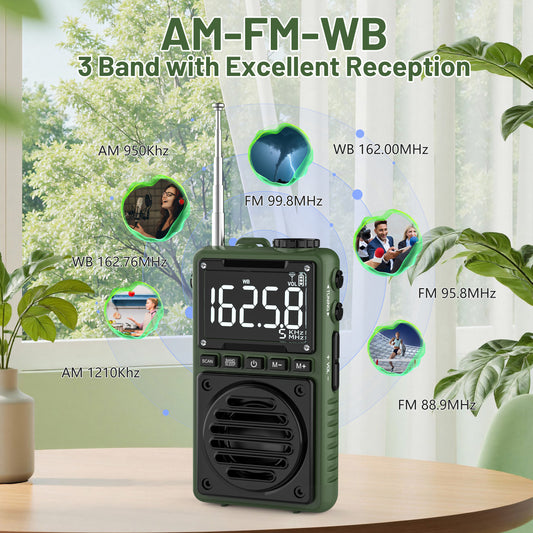 Greadio Digital Weather Band Radio with Flashlight,850mAh Rechargeable  AM FM Portable Radio with Clip, Pocket Radio with Best Reception, SOS Alarm,Sleep Timer for Jogging,Outdoor