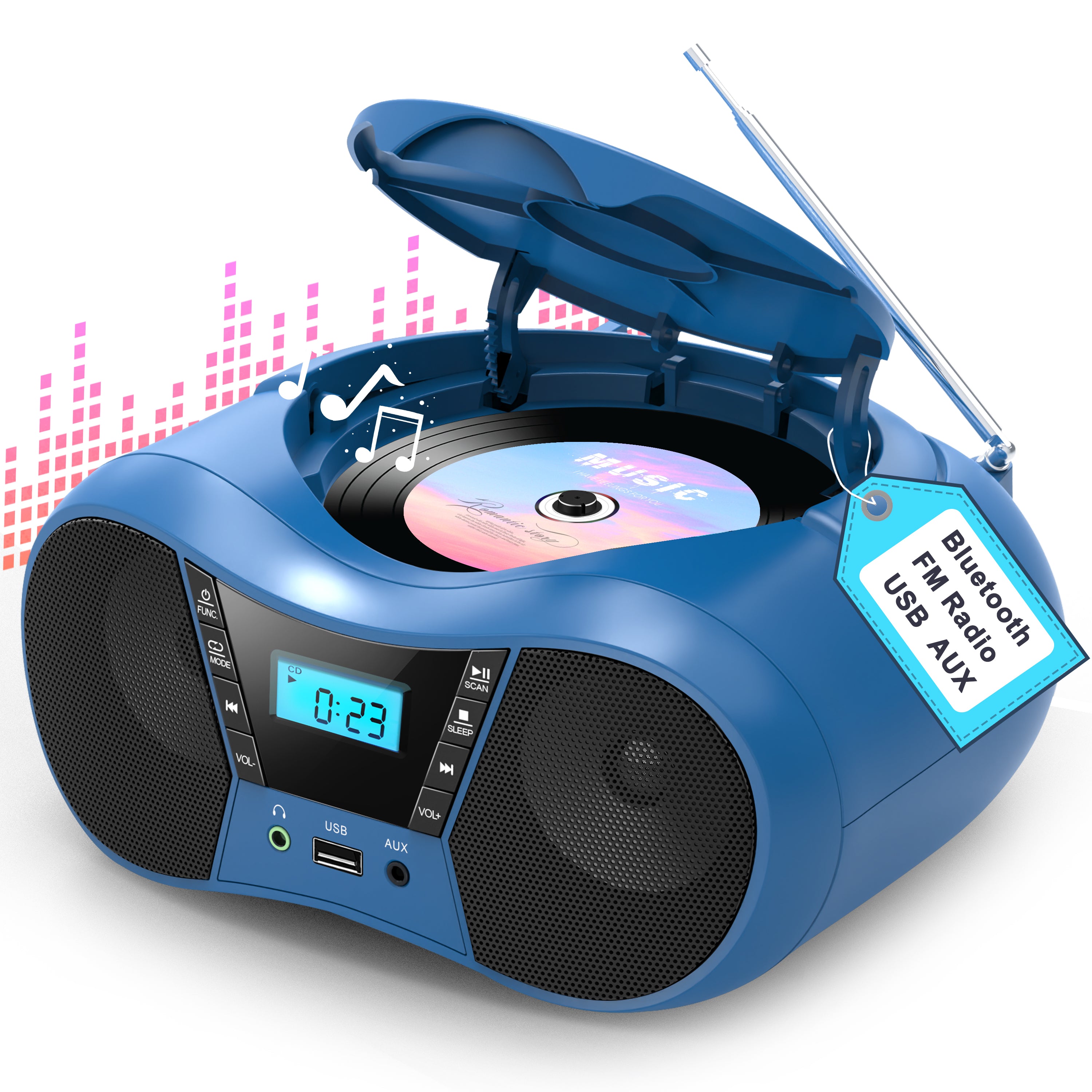 Greadio Boombox CD Player for Home with Bluetooth, Portable CD Player Boom Box with FM Radio, Stereo Sound, AC/Battery Powered