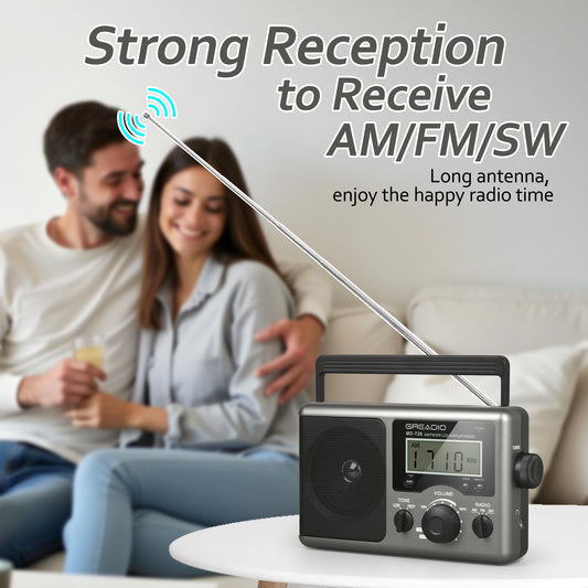 Greadio Portable Shortwave Radio with Best Reception,AM FM Transistor,LCD Display,Time Setting