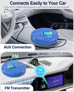 Portable CD Player with Bluetooth, Disman CD Player for Car with FM Transmitter, Rechargeable Personal