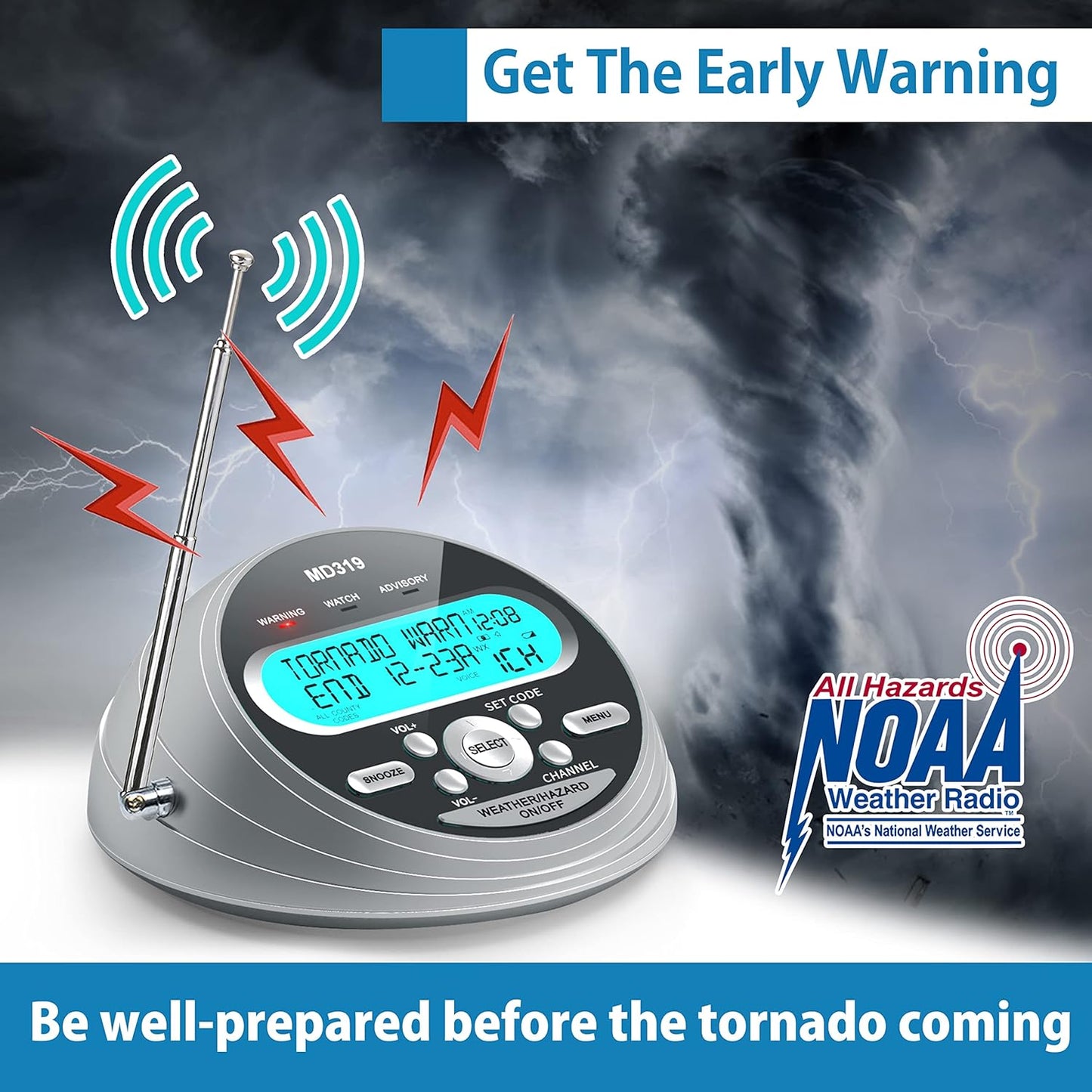 NOAA Weather Radio with Alert, S.A.M.E. Localized Programming Emergency Weather Radio, Weather Radio with Battery Backup, Warning Light for Emergency & Hurricane