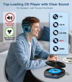 Portable CD Player with Headphones, Rechargeable Discman CD Player for Car & Home, Small CD Players Portable with 60s Anti-Skip