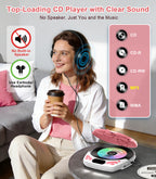 Discman CD Player with Headphones, Portable Pink CD Player for Car & Home, Rechargeable CD Players with 60s Anti-Skip