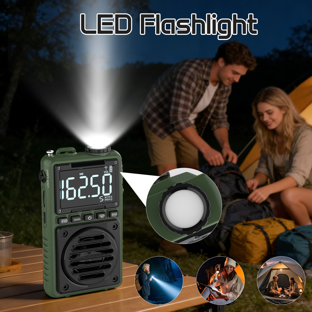 Greadio Digital Weather Band Radio with Flashlight,1250mAh Rechargeable AM FM Portable Radio with Clip