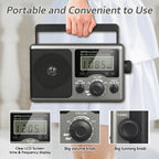 Greadio Portable Shortwave Radio with Best Reception,AM FM Transistor,LCD Display,Time Setting