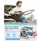 Greadio 5000mAh Rechargeable CD Player Boombox Cassette Player Combo with Bluetooth, FM, Music