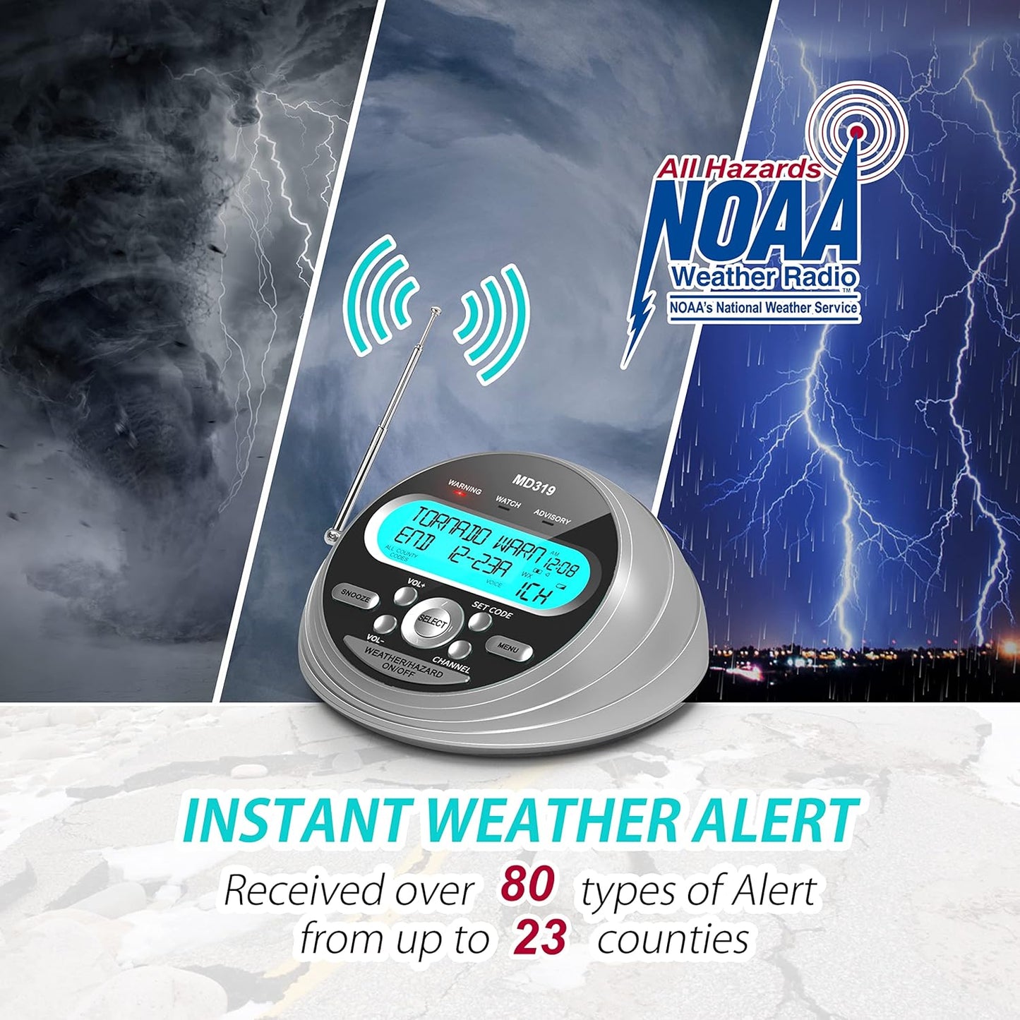 NOAA Weather Radio with Alert, S.A.M.E. Localized Programming Emergency Weather Radio, Weather Radio with Battery Backup, Warning Light for Emergency & Hurricane