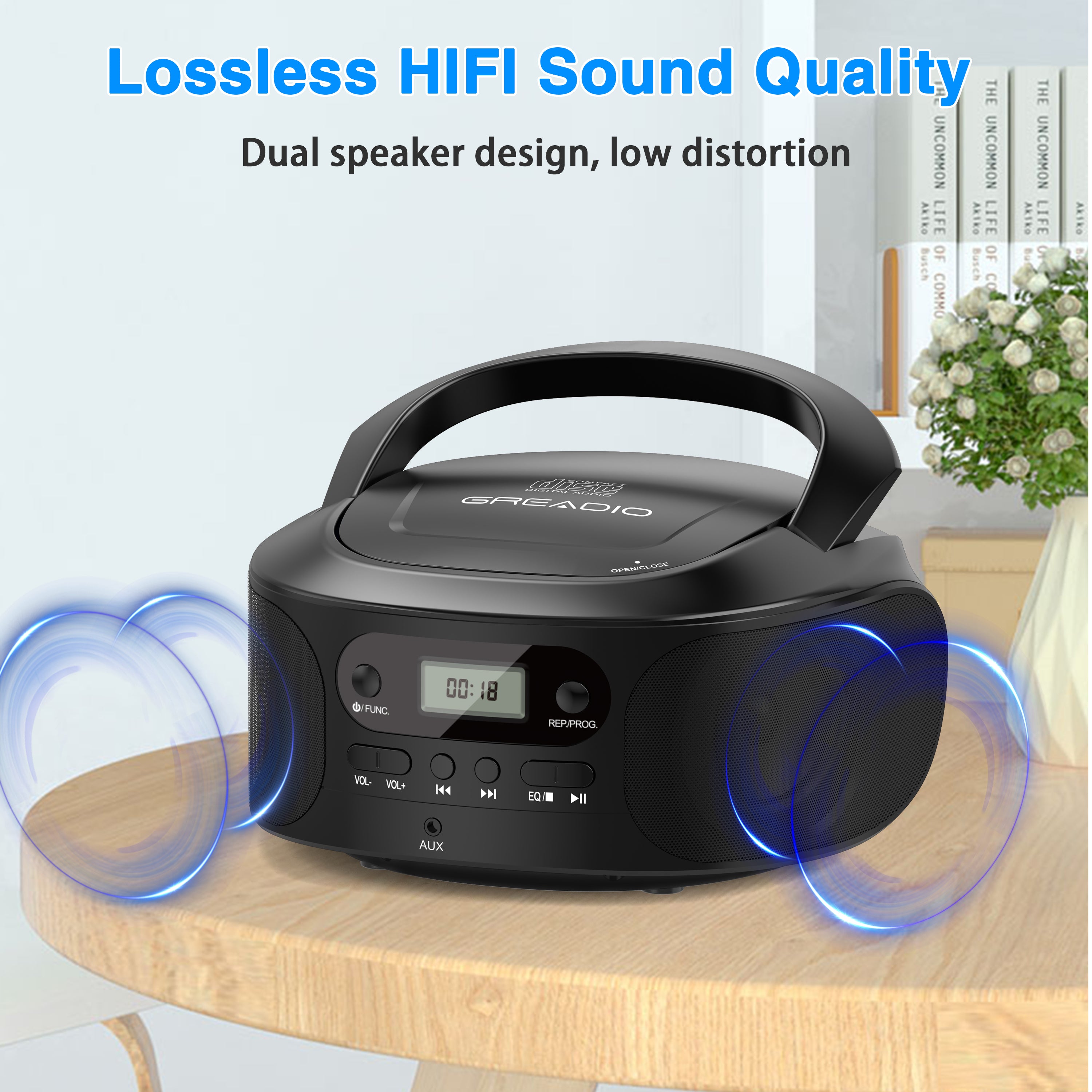 CD Boombox Player Portable, CD Boomboxes for Kids, Compatible CD/CD-R/CD-RW, Programmable