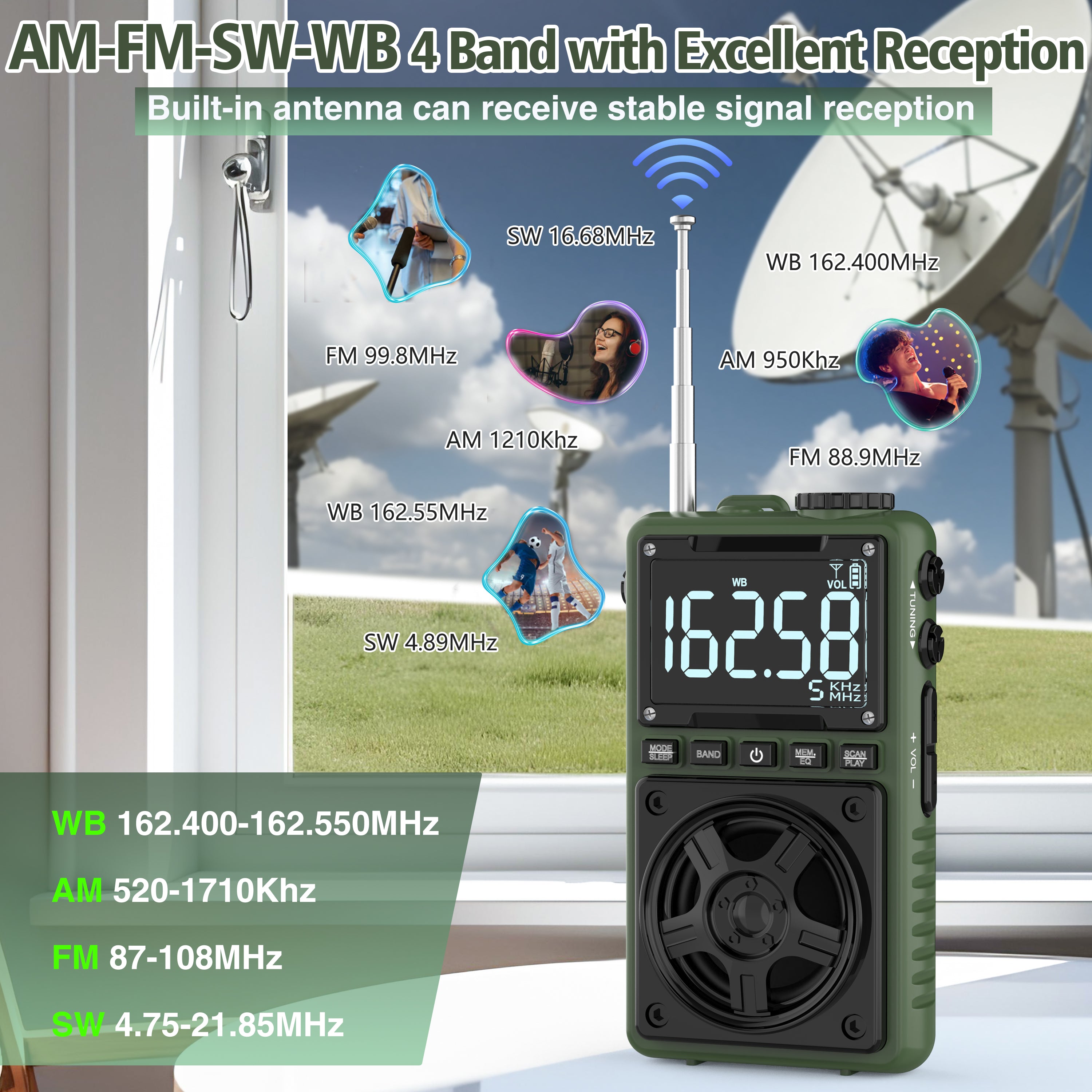 Rechargeable AM FM Radio with NOAA Weather Alert,Portable Pocket Radio with Best Reception, Portable Radio with Bluetooth