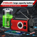 37000mWh Emergency Radio, Hand Crank Solar Radio, NOAA Weather Radio with Rechargeable Battery Powered, Portable AM FM with SOS Alarm, USB Charger, Flashlight and Reading Lamp for Outdoor Hurricane