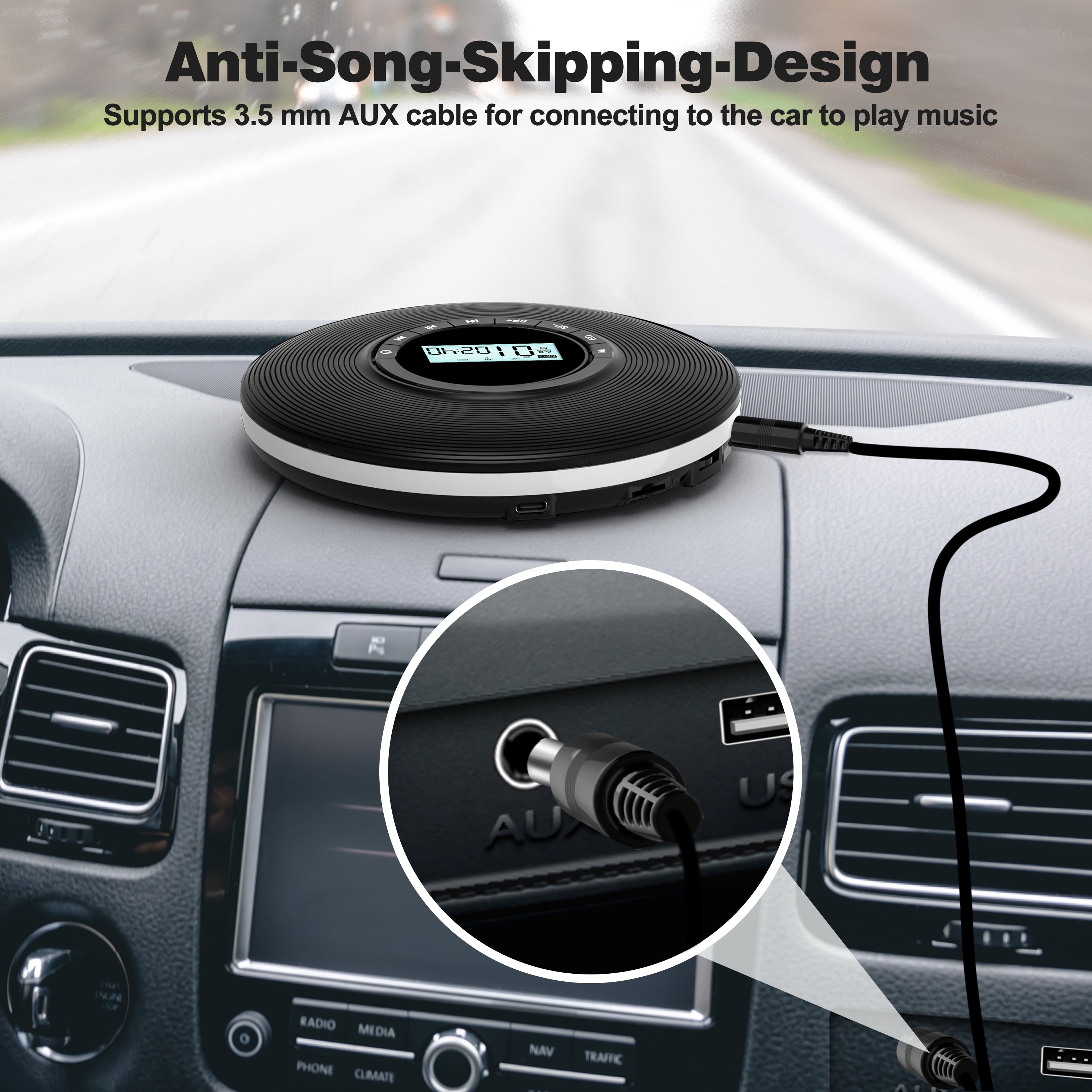 Greadio Portable CD Player for Car, Walkman CD Player Easy to Carry and Use, Personal Disman CD Player with Anti-Skip,Earphones Jack,Aux-Out Cable/TF Slot,2*AA Batteries or Type-C Supply