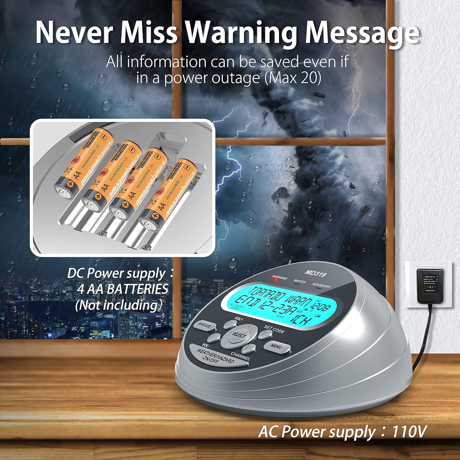 NOAA Weather Radio with Alert, S.A.M.E. Localized Programming Emergency Weather Radio, Weather Radio with Battery Backup, Warning Light for Emergency & Hurricane