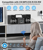 Stereo System for Home with Boombox CD and Cassette Player Combo, 40W Home Stereo System with Bluetooth, FM Radio/USB/TF/AUX/Remote Control