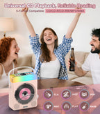 Portable Bluetooth CD Player with Dual Karaoke Microphones & LED Lights, 4000mAh Rechargeable CD Player with Speakers