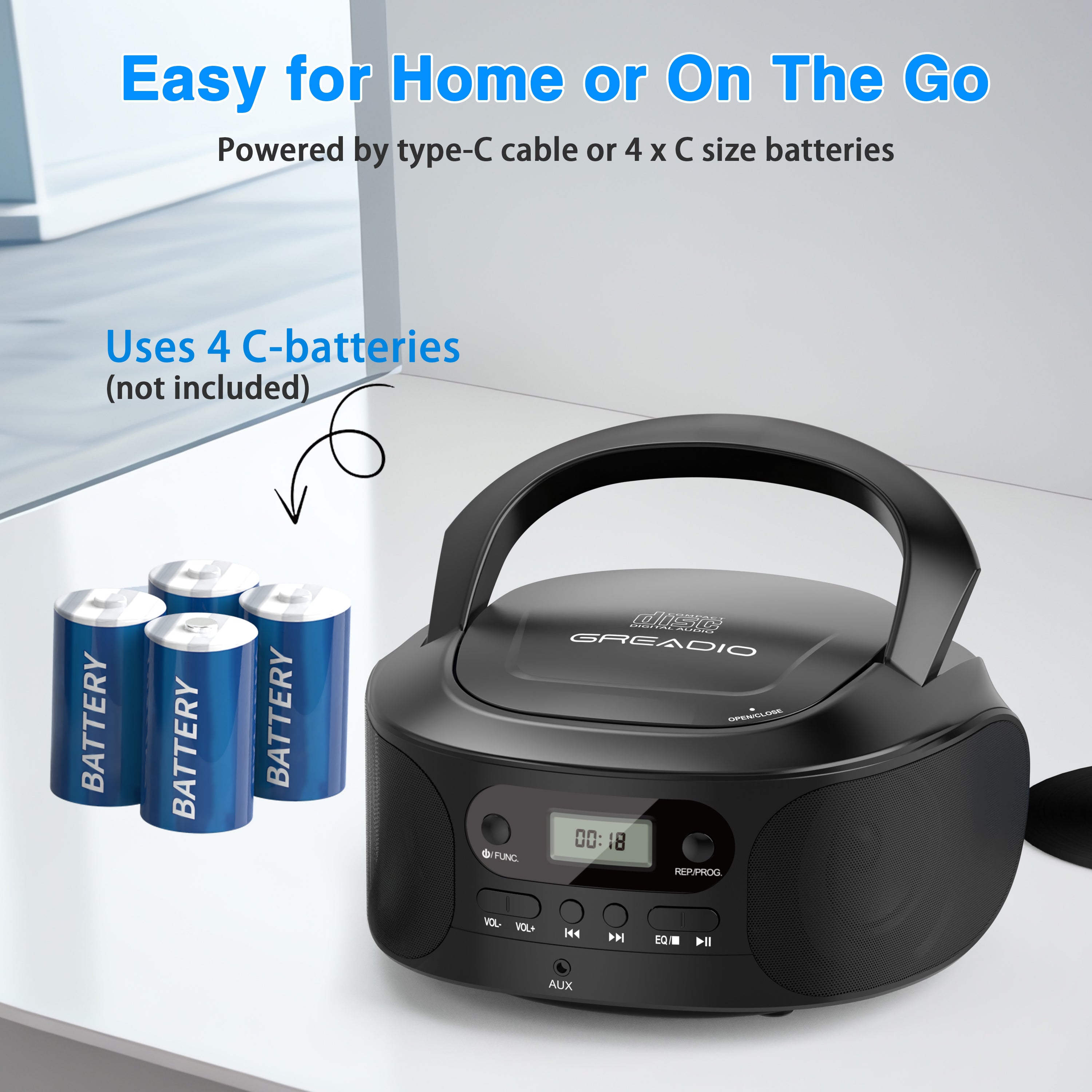 CD Boombox Player Portable, CD Boomboxes for Kids, Compatible CD/CD-R/CD-RW, Programmable