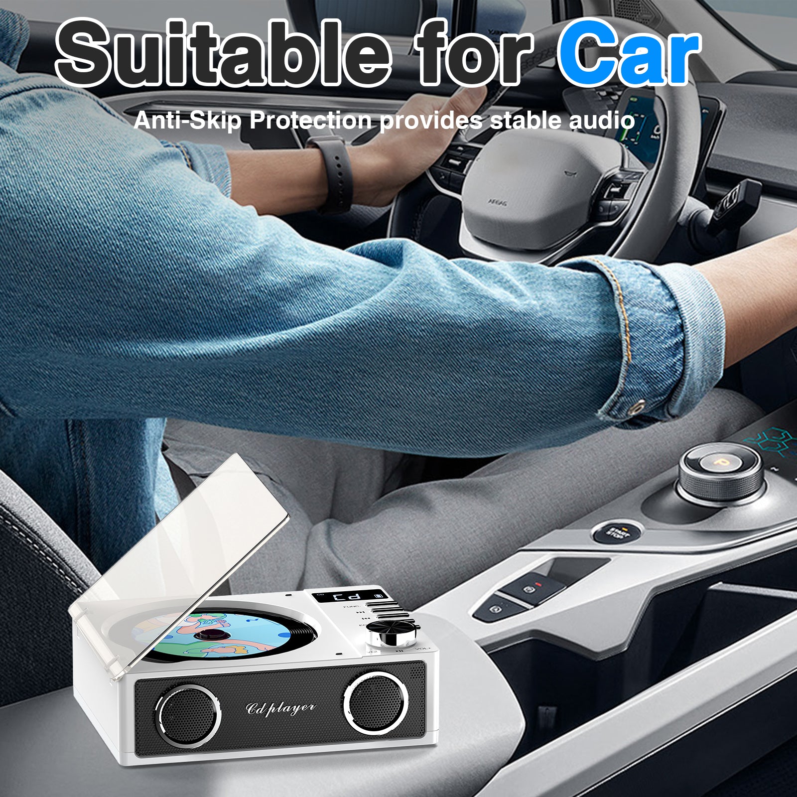 Bluetooth CD Players Portable with Remote Control, 4000mAh Rechargeable CD Player, CD Player with Speakers for Home, Supports USB, TF, AUX, Optical Input, 1 Count