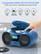 Greadio Boombox CD Player for Home with Bluetooth, Portable CD Player Boom Box with FM Radio, Stereo Sound, AC/Battery Powered