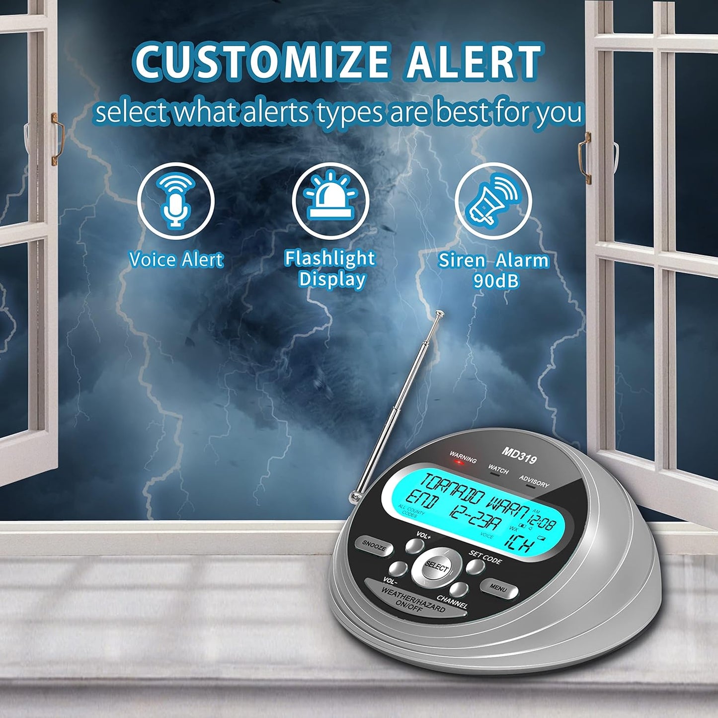 NOAA Weather Radio with Alert, S.A.M.E. Localized Programming Emergency Weather Radio, Weather Radio with Battery Backup, Warning Light for Emergency & Hurricane