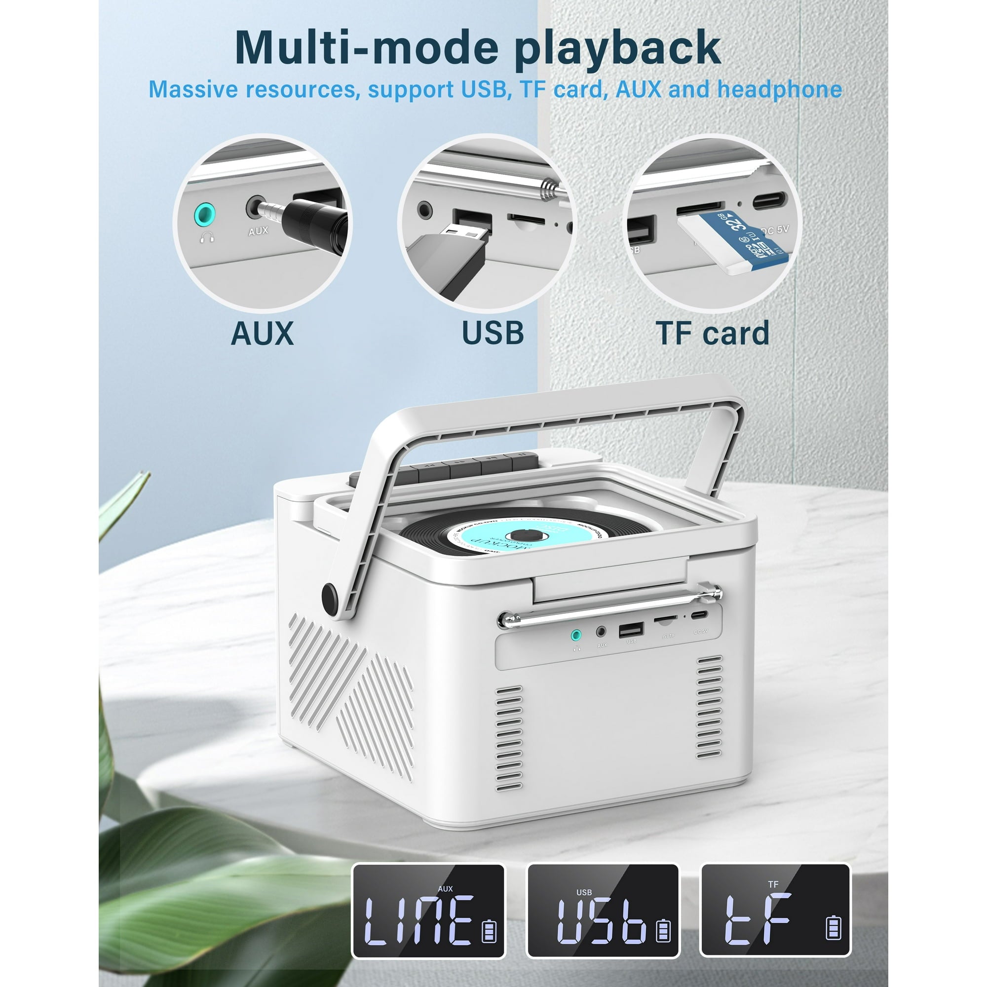 Greadio 5000mAh Rechargeable CD Player Boombox Cassette Player Combo with Bluetooth, FM, Music