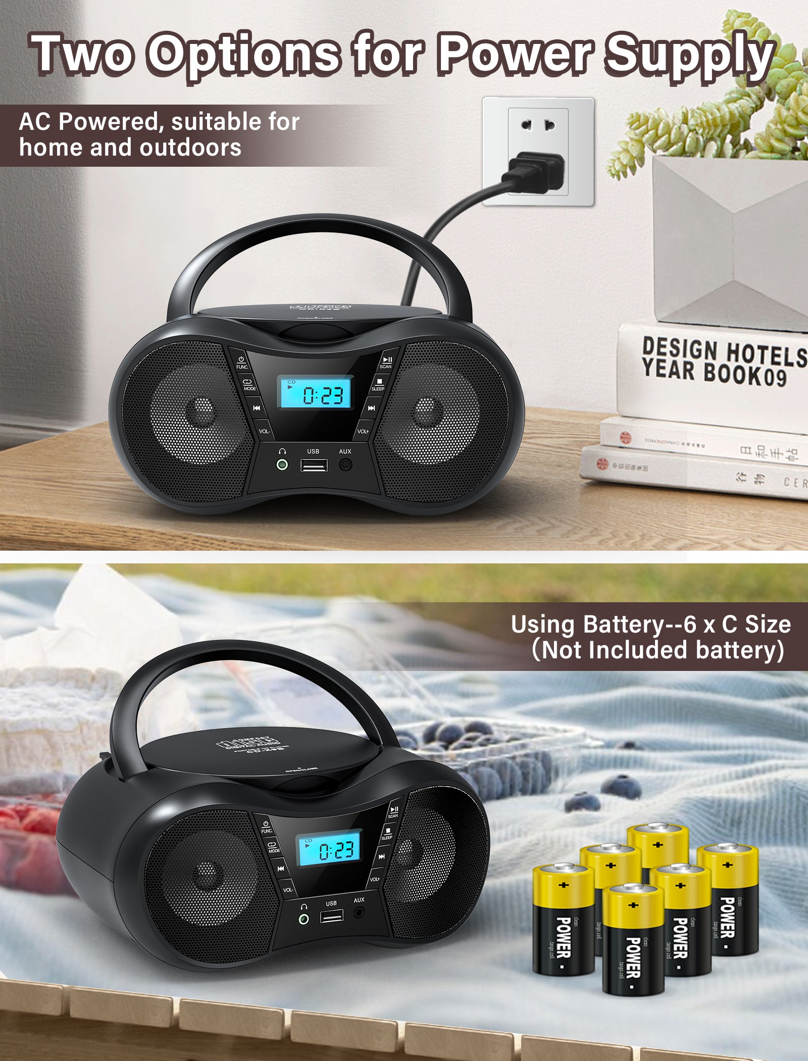 Greadio Boombox Portable CD Players for Home with Bluetooth, Boom Box CD Player FM Radio Combo, Stereo Sound