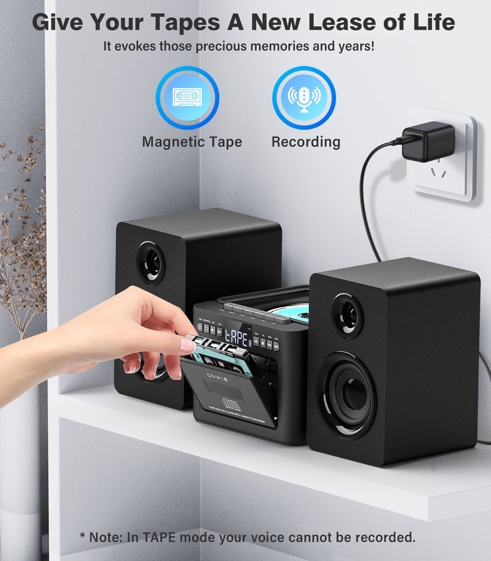 Stereo System for Home with Boombox CD and Cassette Player Combo, 40W Home Stereo System with Bluetooth, FM Radio/USB/TF/AUX/Remote Control