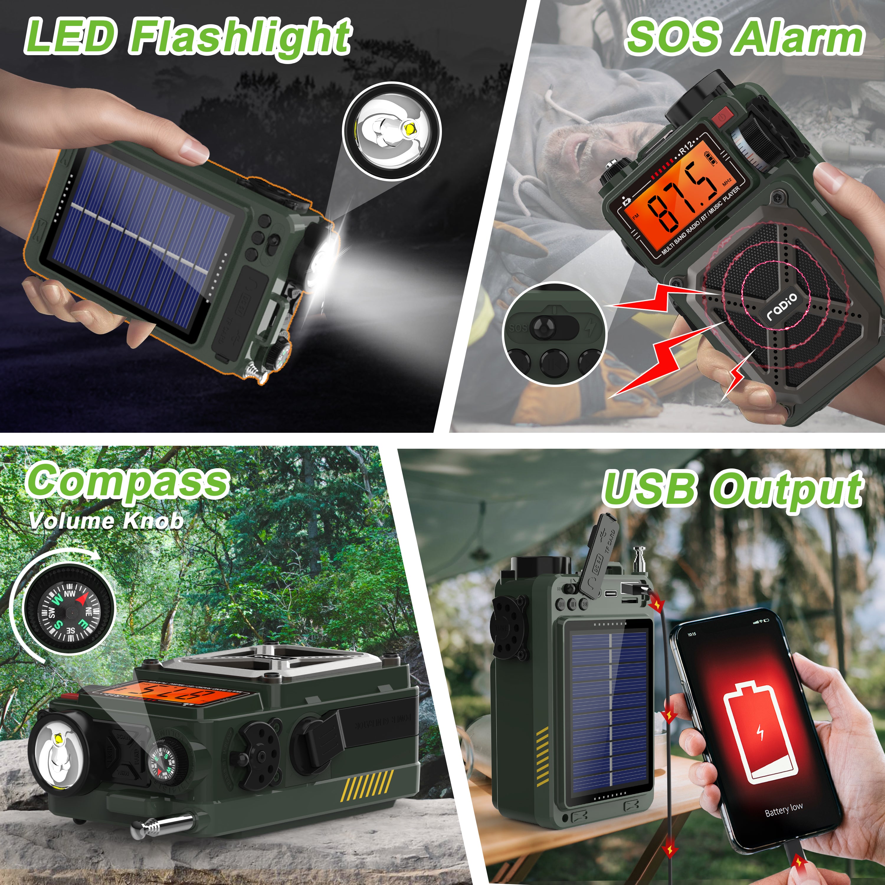 Greadio Portable Shortwave Radios with NOAA Weather Radio, 14800mWh Digital Radio AM FM with Bluetooth 5.4, Crank/Solar/USB Charging, Support USB/TF
