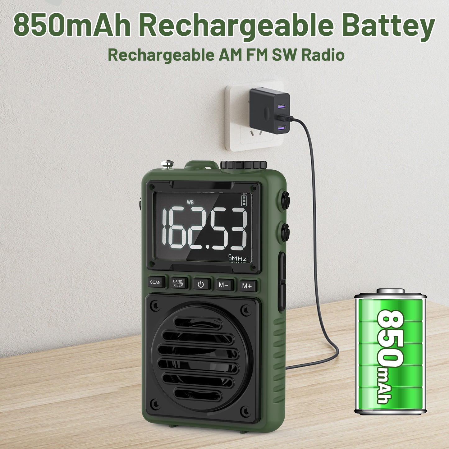 Greadio Digital Weather Band Radio with Flashlight,850mAh Rechargeable  AM FM Portable Radio with Clip, Pocket Radio with Best Reception, SOS Alarm,Sleep Timer for Jogging,Outdoor