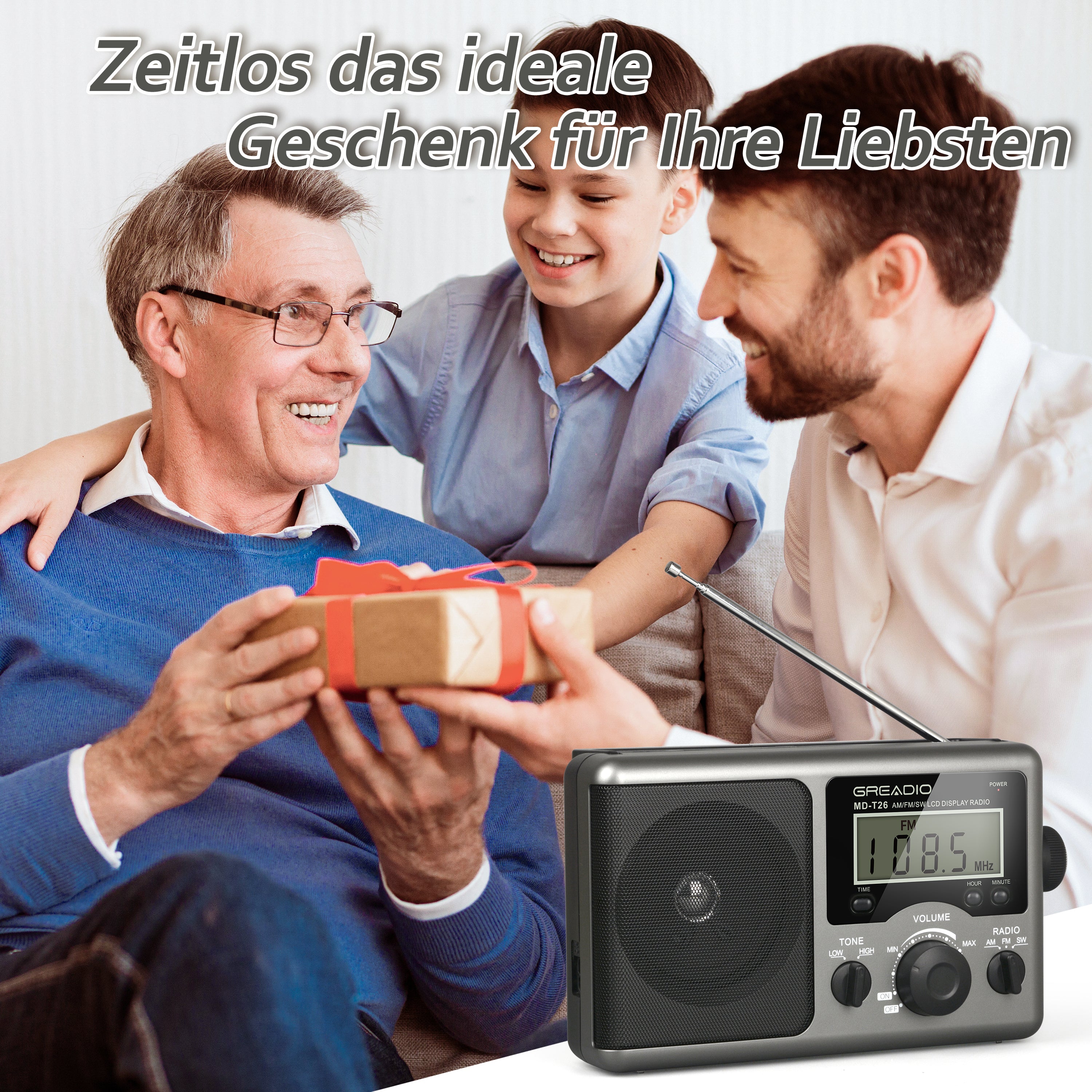 Greadio Portable Shortwave Radio with Best Reception,AM FM Transistor,LCD Display,Time Setting