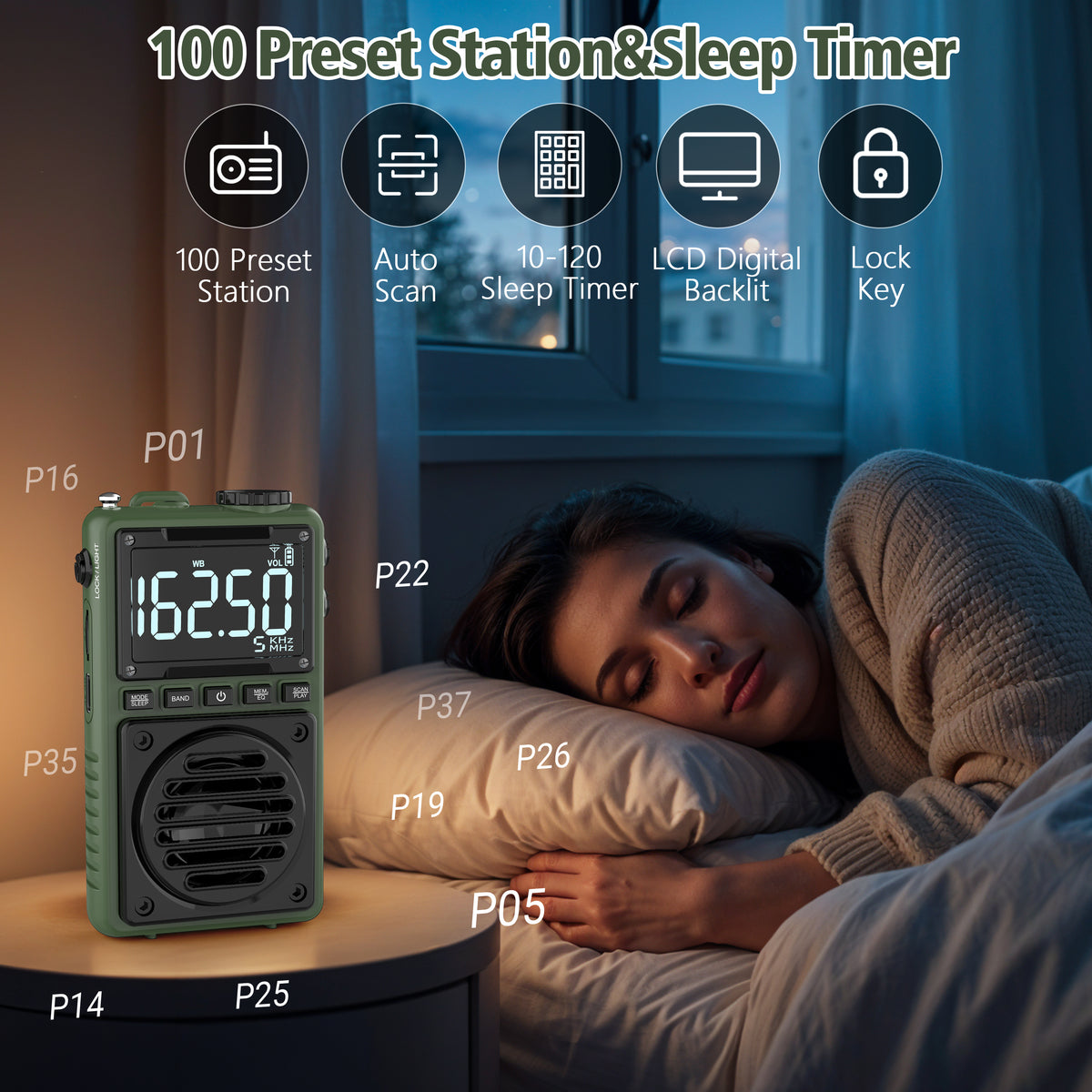 Greadio Digital Weather Band Radio with Flashlight,1250mAh Rechargeable AM FM Portable Radio with Clip