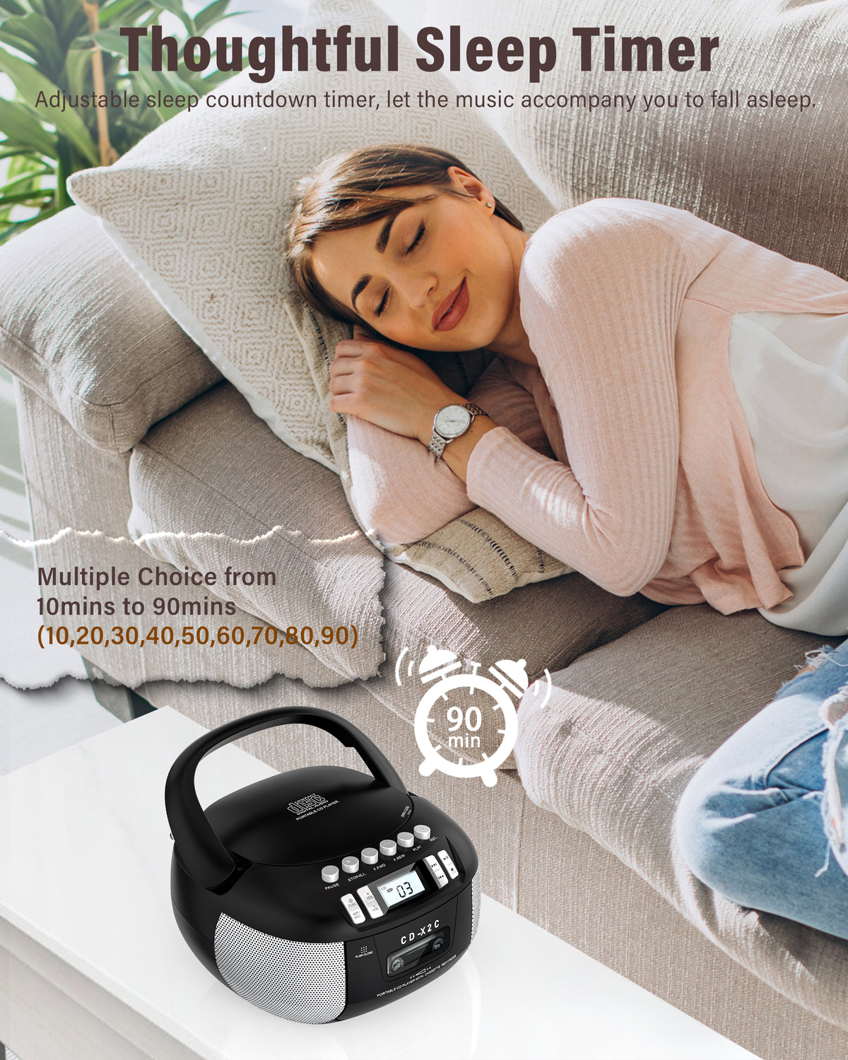 Greadio CD Cassette CD Boombox Player with AUX Input, Portable Boombox CD Player with Good Sound, CD Boombox with FM Radio, CD Player with Speakers