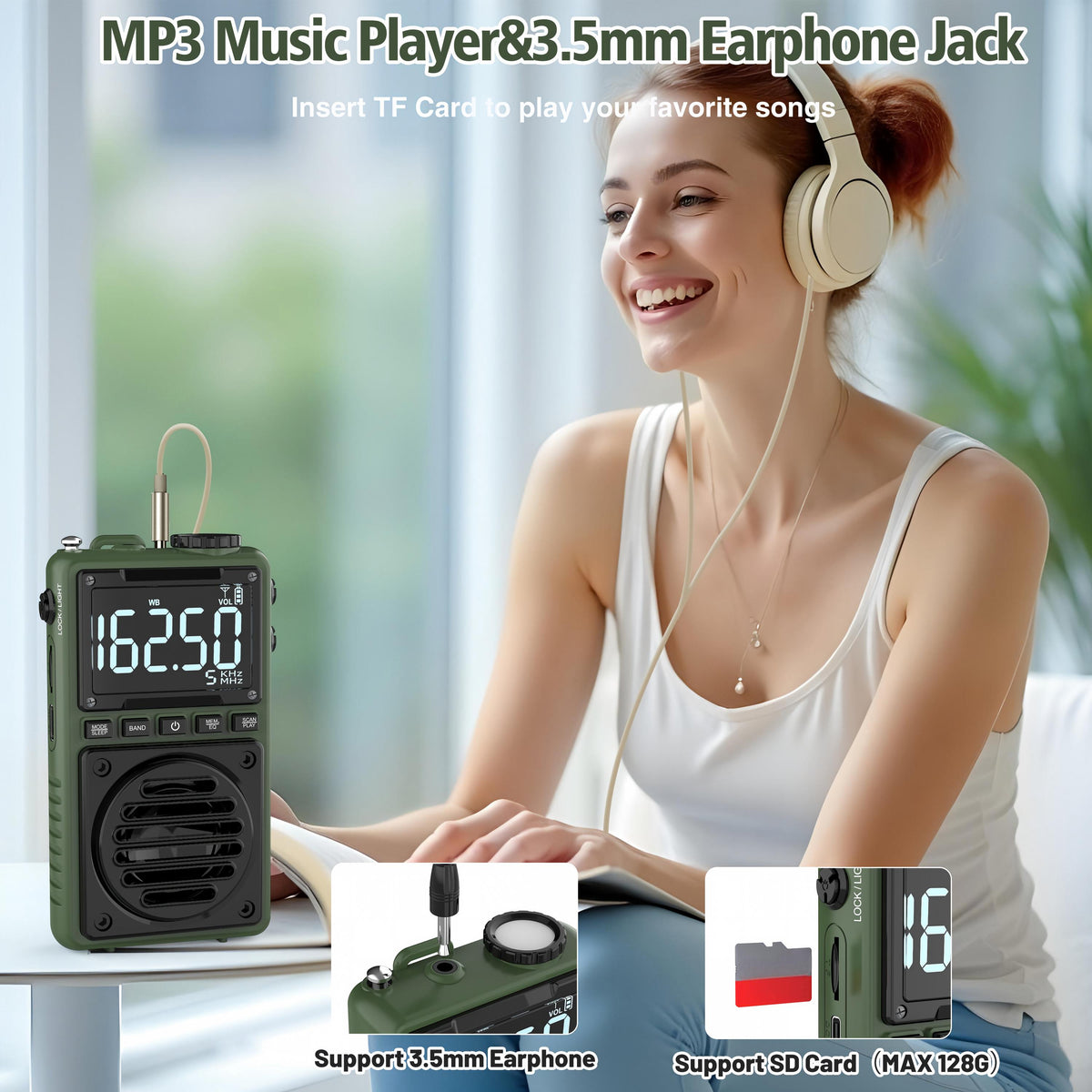 Greadio Digital Weather Band Radio with Flashlight,1250mAh Rechargeable AM FM Portable Radio with Clip