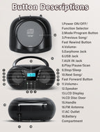 Greadio Boombox Portable CD Players for Home with Bluetooth, Boom Box CD Player FM Radio Combo, Stereo Sound