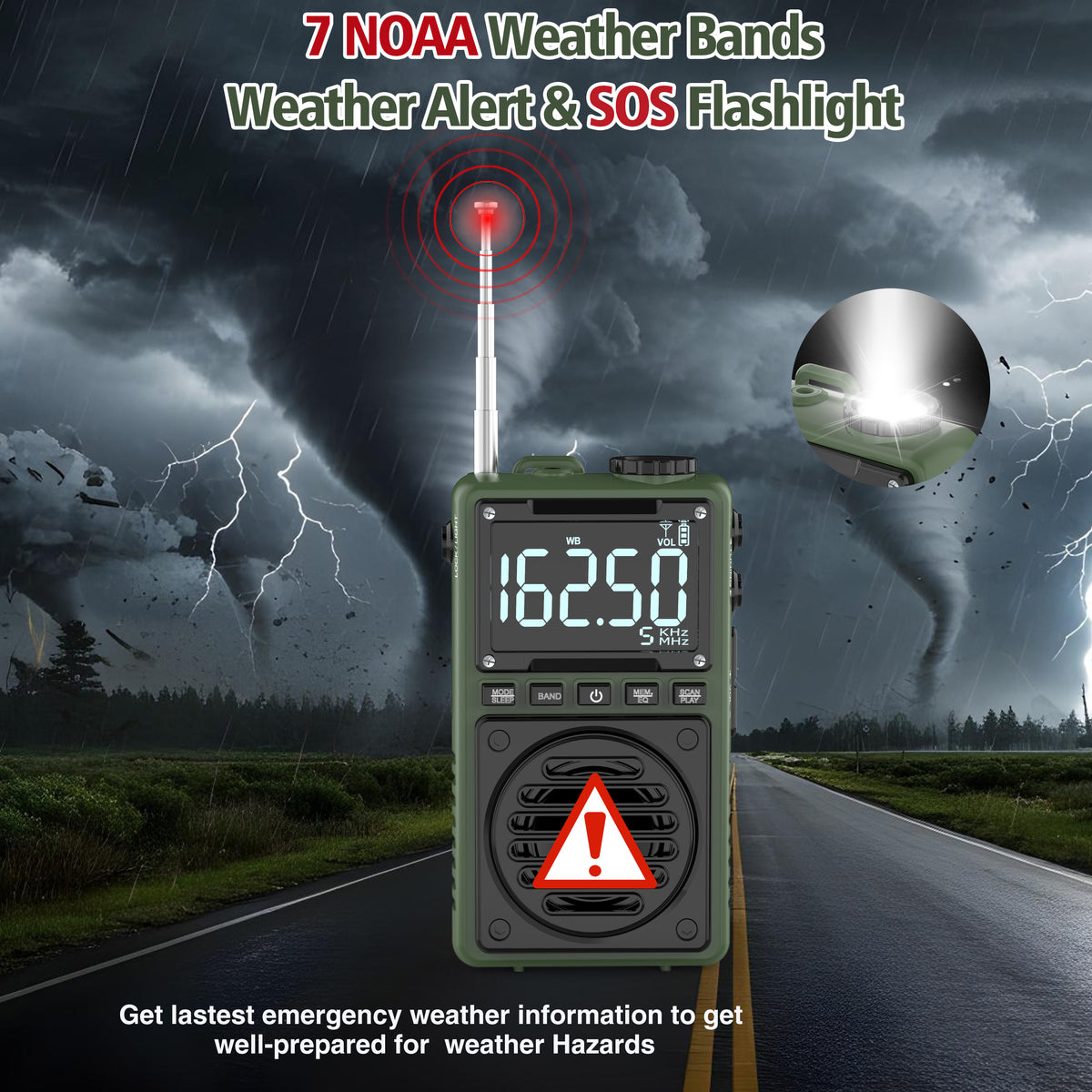 Greadio Digital Weather Band Radio with Flashlight,1250mAh Rechargeable AM FM Portable Radio with Clip