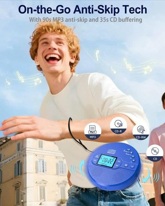 NEW 2025 CD Player Portable with Bluetooth, Greadio 2000mAh Rechargeable Discman CD Player for Car（Blue)