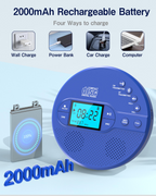 NEW 2025 CD Player Portable with Bluetooth, Greadio 2000mAh Rechargeable Discman CD Player for Car（Blue)