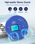 NEW 2025 CD Player Portable with Bluetooth, Greadio 2000mAh Rechargeable Discman CD Player for Car（Blue)