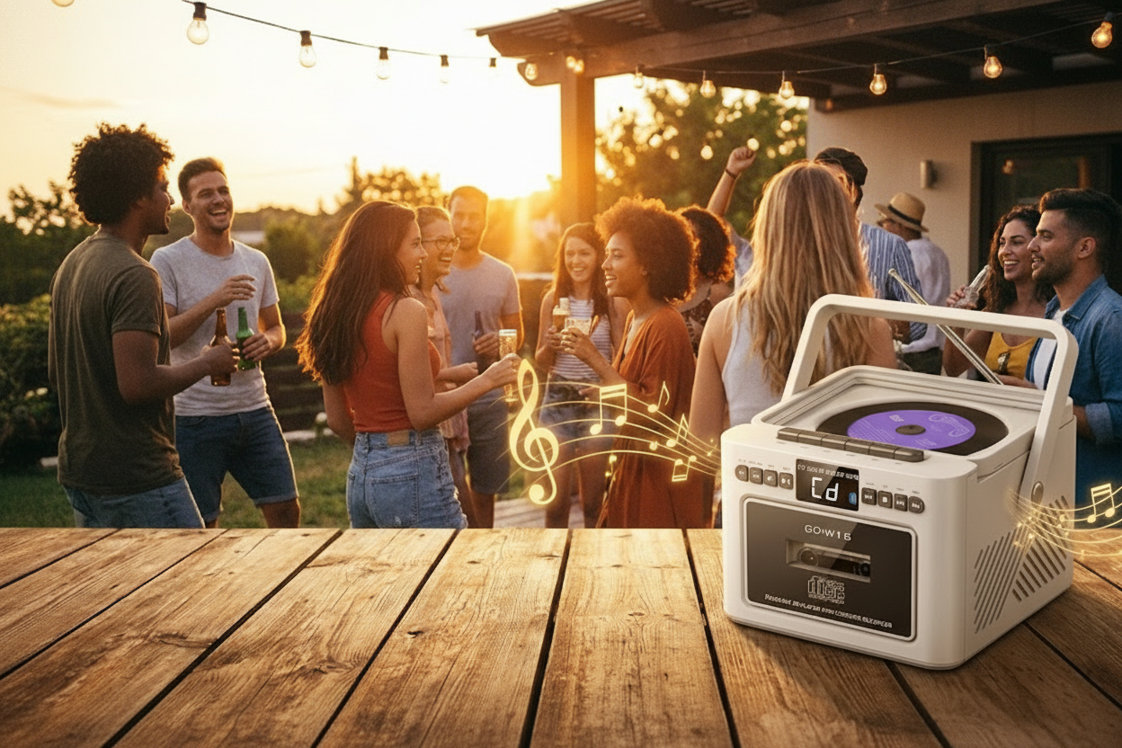 Vintage music player at outdoor party