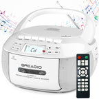 CD Player Boombox Combo with Bluetooth, CD Cassette Player Boombox with Remote, AM/FM Radio, Stereo Sound