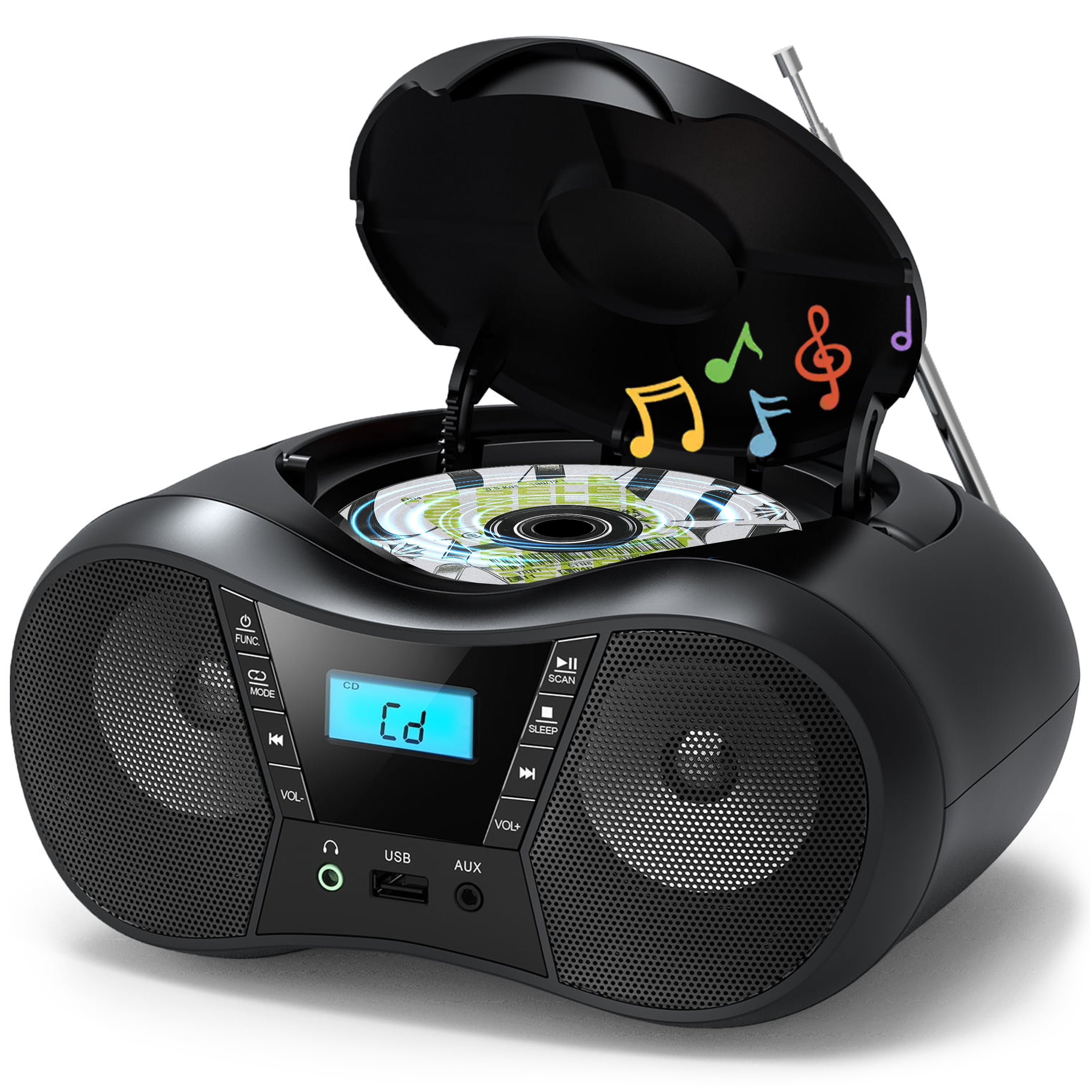 Greadio Boombox Portable CD Players for Home with Bluetooth, Boom Box CD Player FM Radio Combo, Stereo Sound